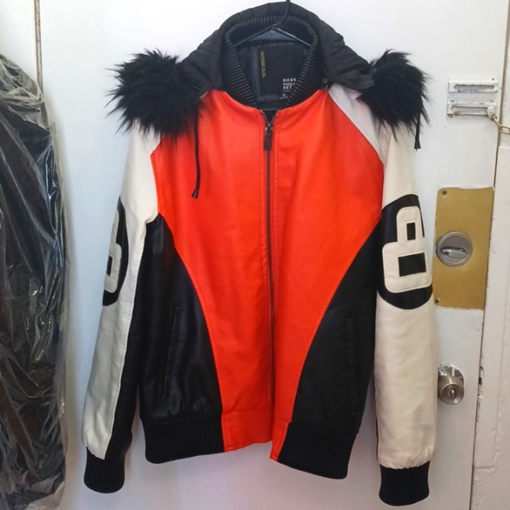 8 ball jacket by Robert Fhillipe men's extra large orange black and white